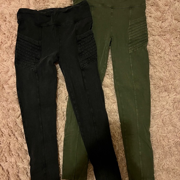 2 Pack Bundle: Moto Style Black and Olive Green Leggings - Picture 1 of 3